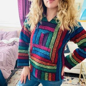 Colorful hooded pull over sweater